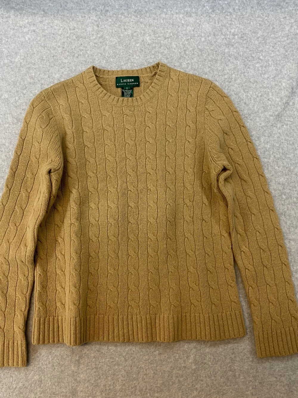 Ralph Lauren Size S Brown Cashmere Angora Cable-Knit Crewneck Pullover Sweater